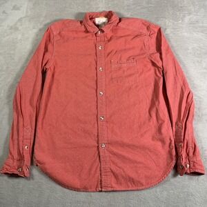 Koto Shirt Mens Small Red White Wave Print Long Sleeve Button‎ Front Pocket